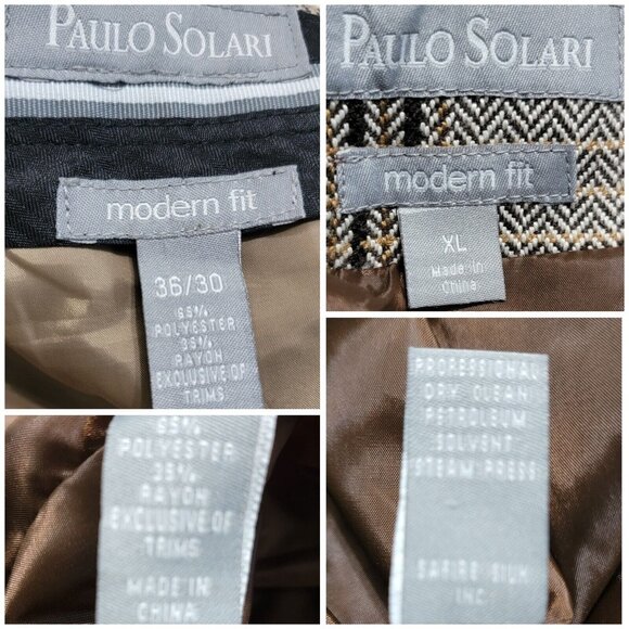 Paulo Solari Mens Gray Plaid Vest Suit Pants Set Modern Fit Size XL 36/30‎ - Picture 9 of 12